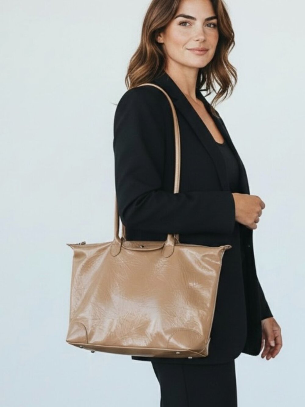 NEW E Handbags Large Beige Tote Purse Vegan Leather Bag NWT